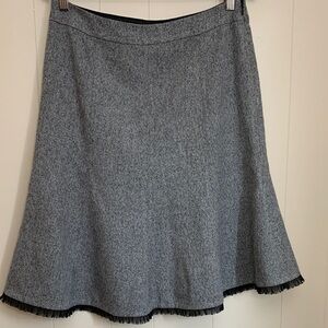 White House Black Market Gray A-Line Skirt Sheer Black Trimmed Size 6